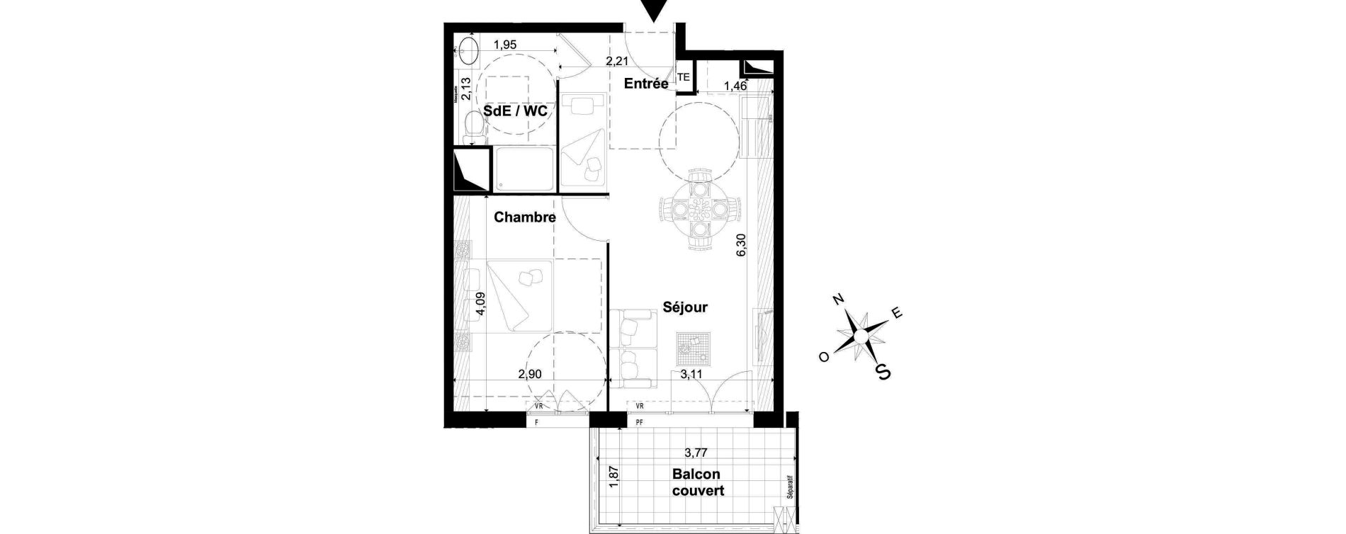 Appartement T2 de 40,75 m2 &agrave; P&eacute;one Centre