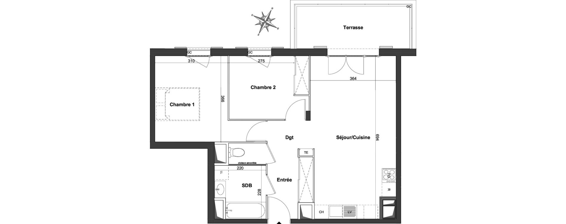 Appartement T3 de 59,42 m2 &agrave; Roquefort-Les-Pins Centre
