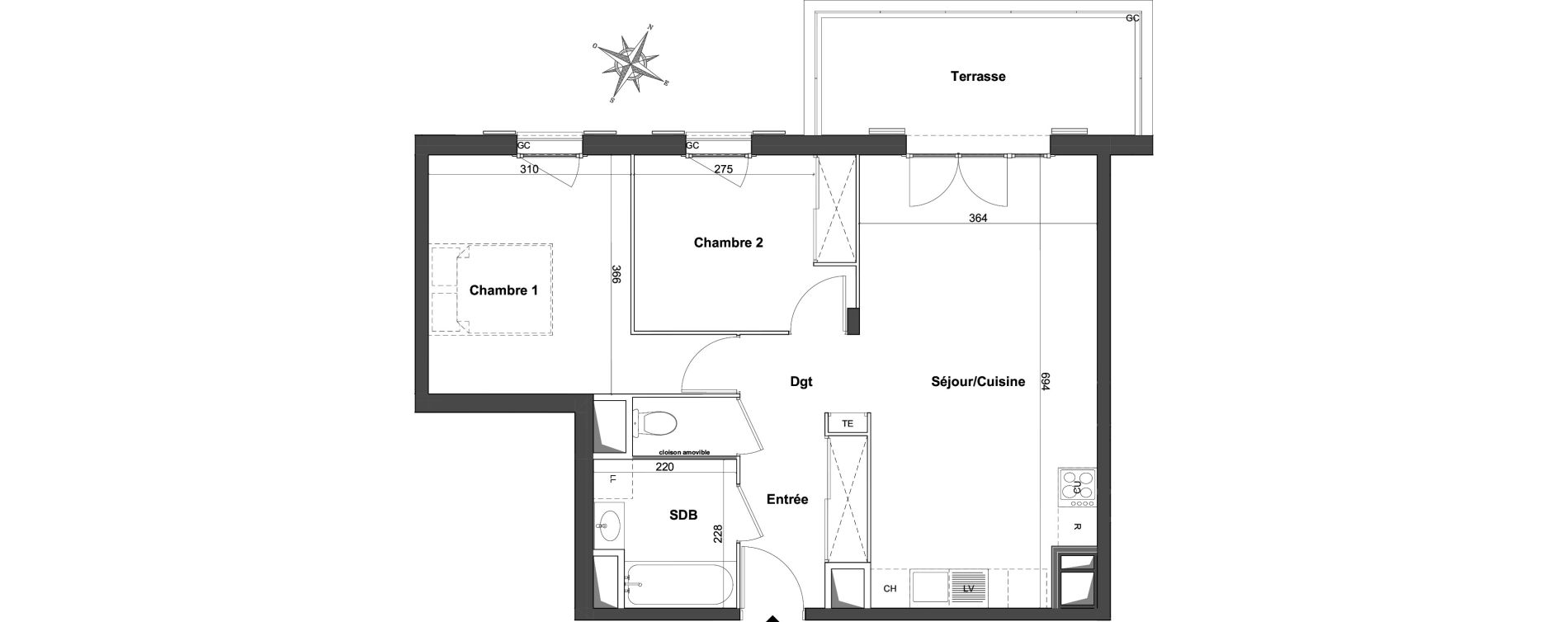 Appartement T3 de 59,42 m2 &agrave; Roquefort-Les-Pins Centre
