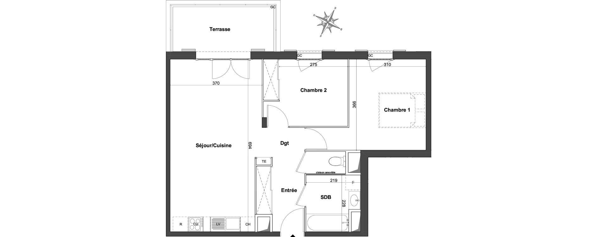 Appartement T3 de 60,14 m2 &agrave; Roquefort-Les-Pins Centre