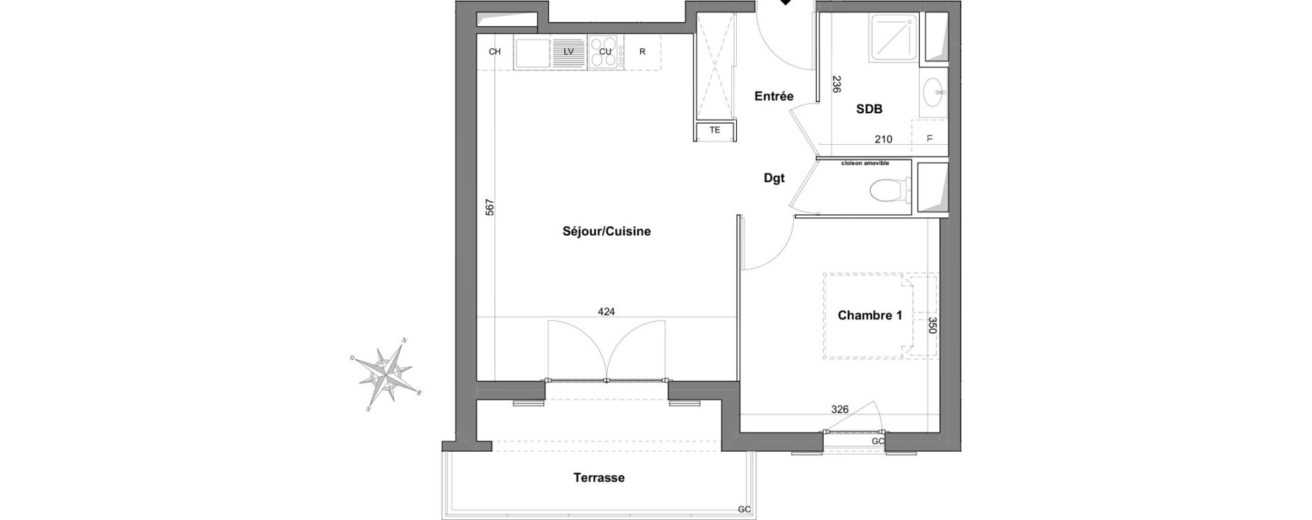 Appartement T2 de 45,60 m2 &agrave; Roquefort-Les-Pins Centre