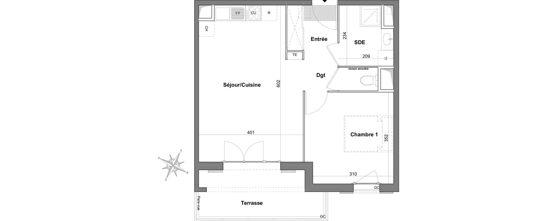 Appartement T2 de 45,47 m2 &agrave; Roquefort-Les-Pins Centre