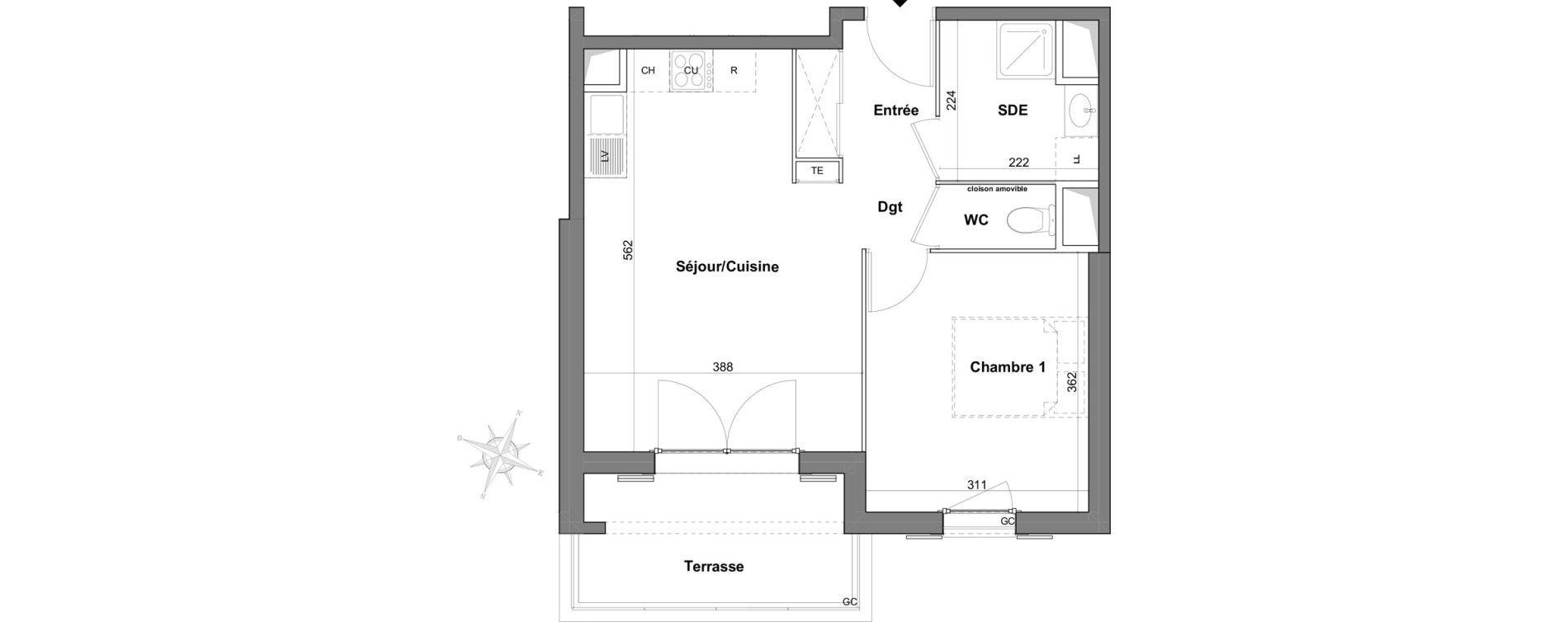 Appartement T2 de 41,64 m2 &agrave; Roquefort-Les-Pins Centre