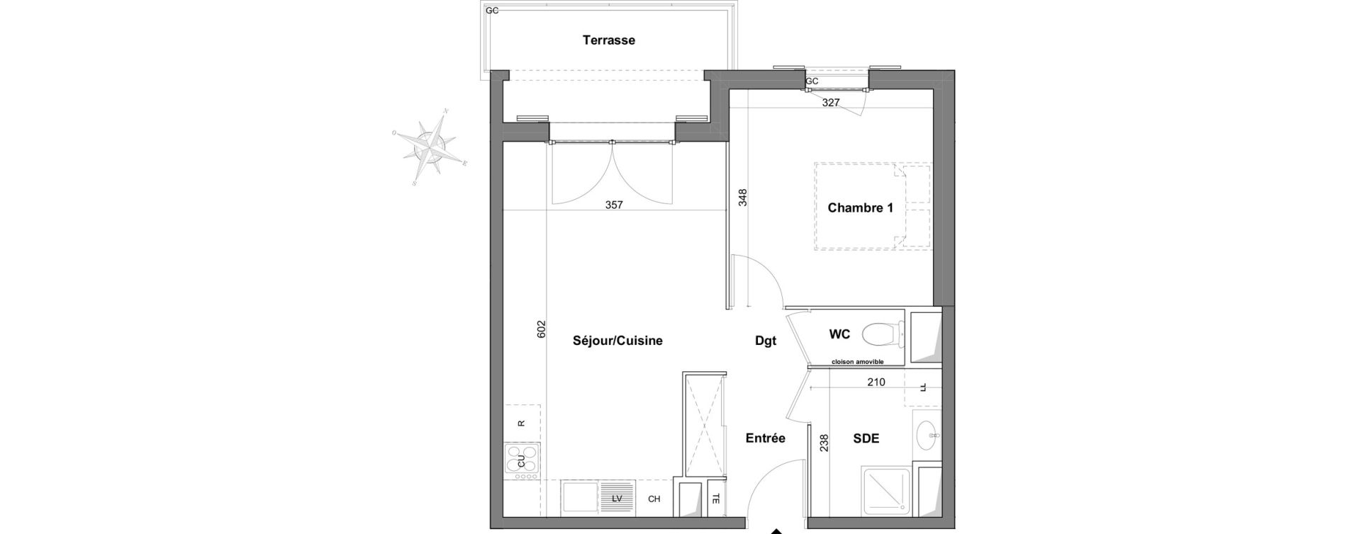 Appartement T2 de 42,44 m2 &agrave; Roquefort-Les-Pins Centre