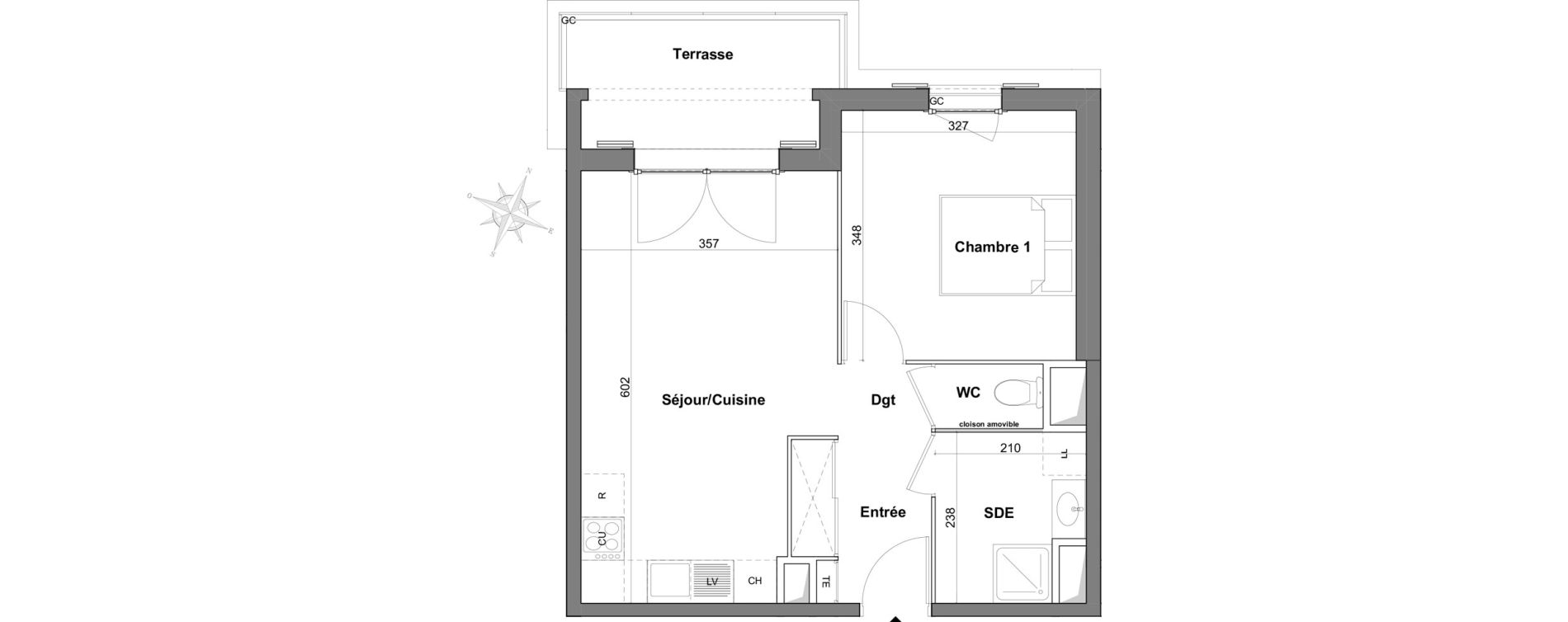 Appartement T2 de 42,44 m2 &agrave; Roquefort-Les-Pins Centre