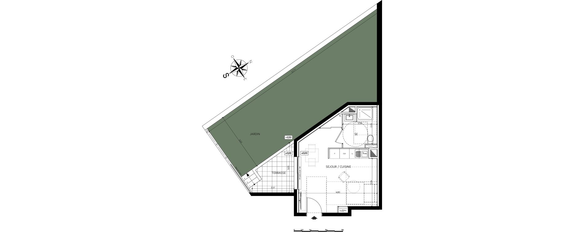 Appartement T1 de 25,75 m2 &agrave; Saint-Andr&eacute;-De-La-Roche Centre