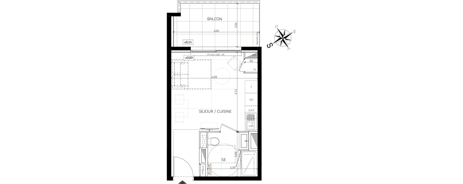 Appartement T1 de 22,35 m2 &agrave; Saint-Andr&eacute;-De-La-Roche Centre