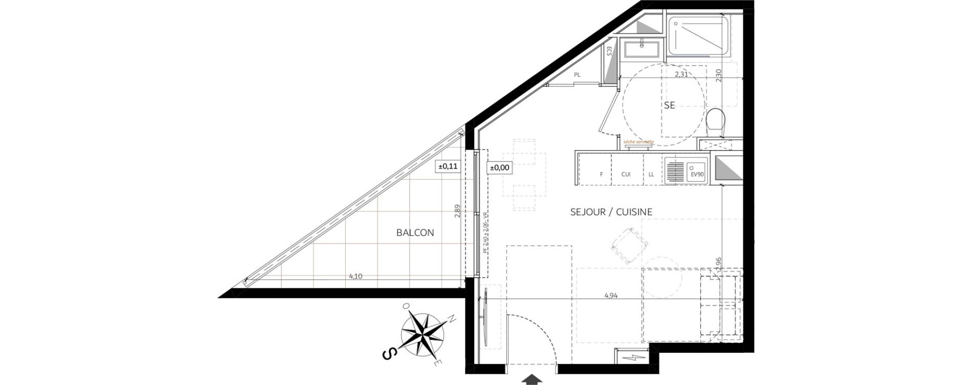 Appartement T1 de 26,65 m2 &agrave; Saint-Andr&eacute;-De-La-Roche Centre