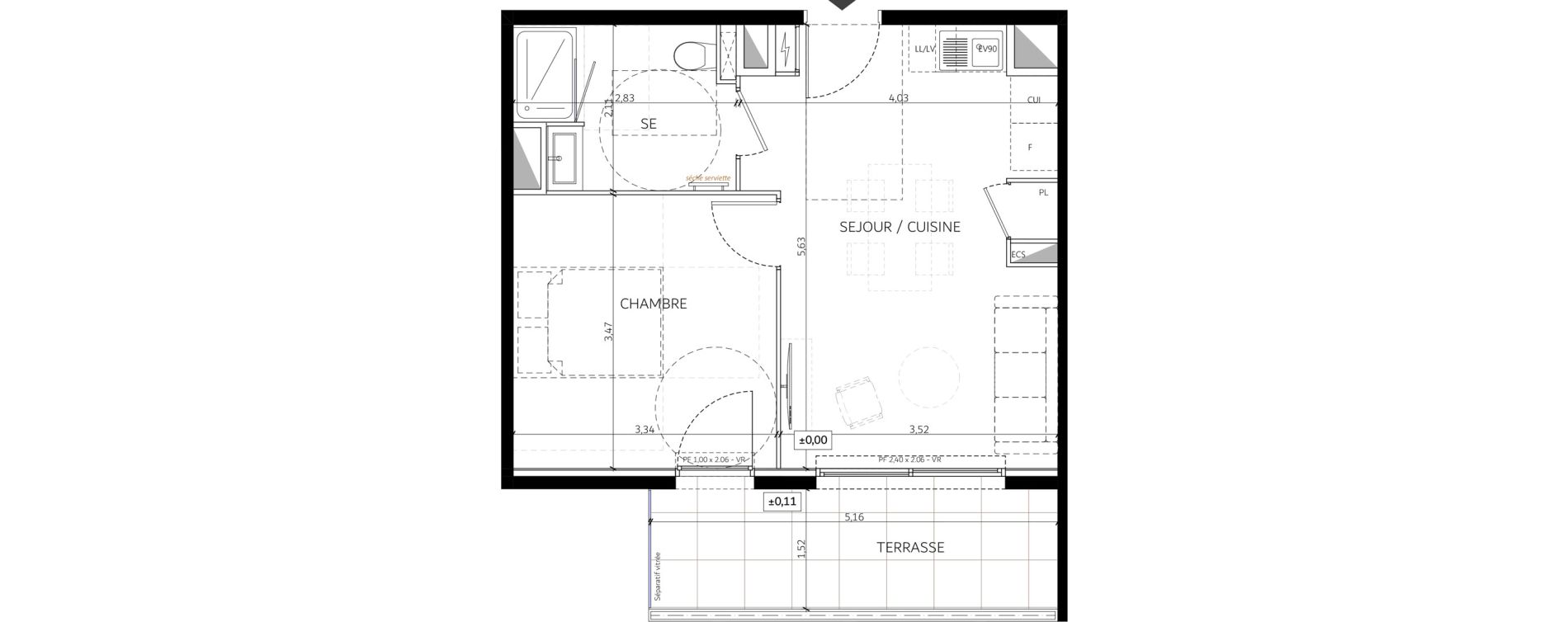 Appartement T2 de 36,70 m2 &agrave; Saint-Andr&eacute;-De-La-Roche Centre