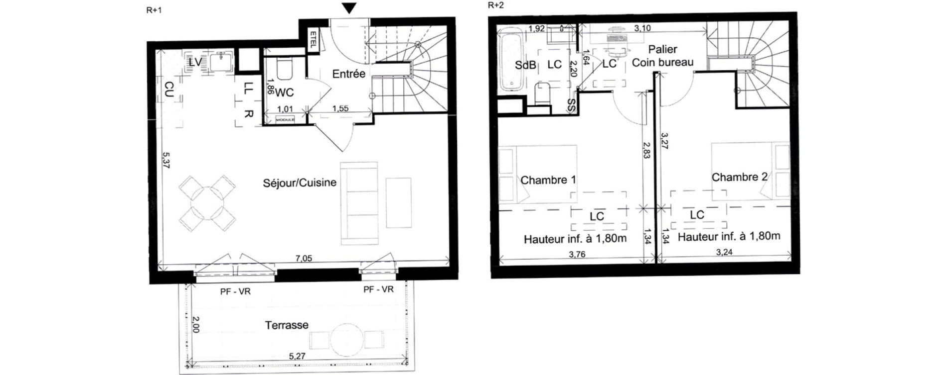 Duplex T3 de 63,30 m2 &agrave; Saint-Andr&eacute;-De-La-Roche Centre