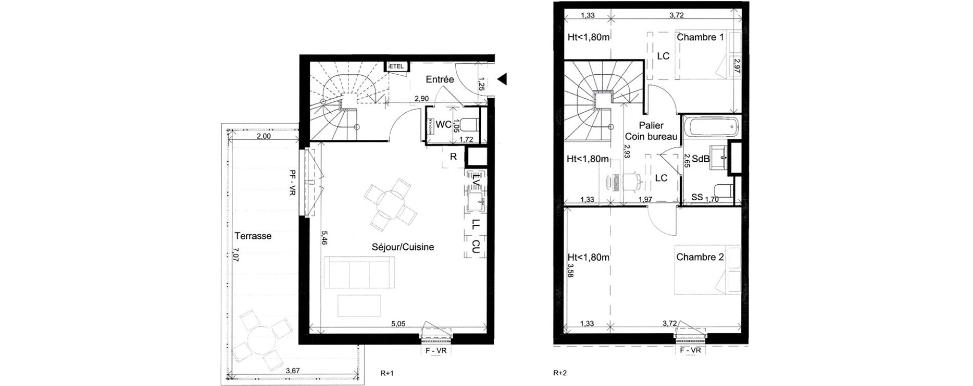 Duplex T3 de 67,50 m2 &agrave; Saint-Andr&eacute;-De-La-Roche Centre