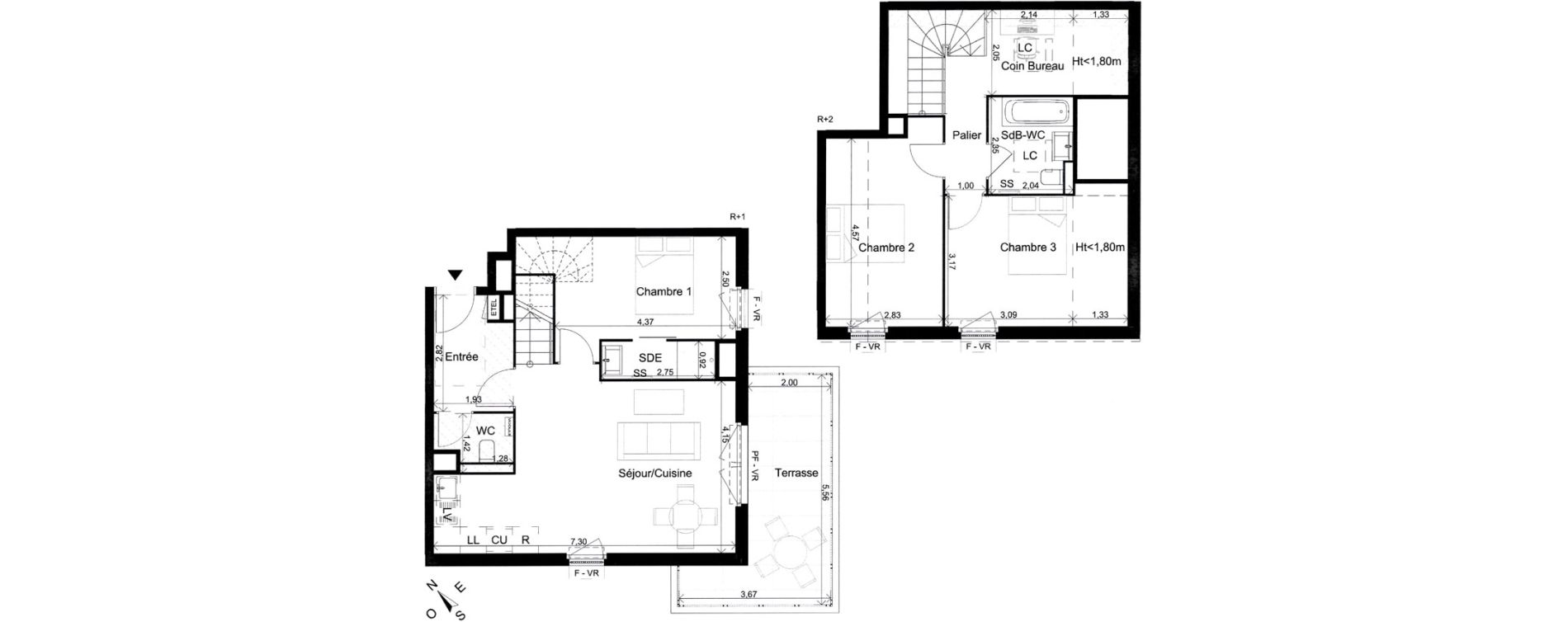 Duplex T4 de 83,80 m2 &agrave; Saint-Andr&eacute;-De-La-Roche Centre