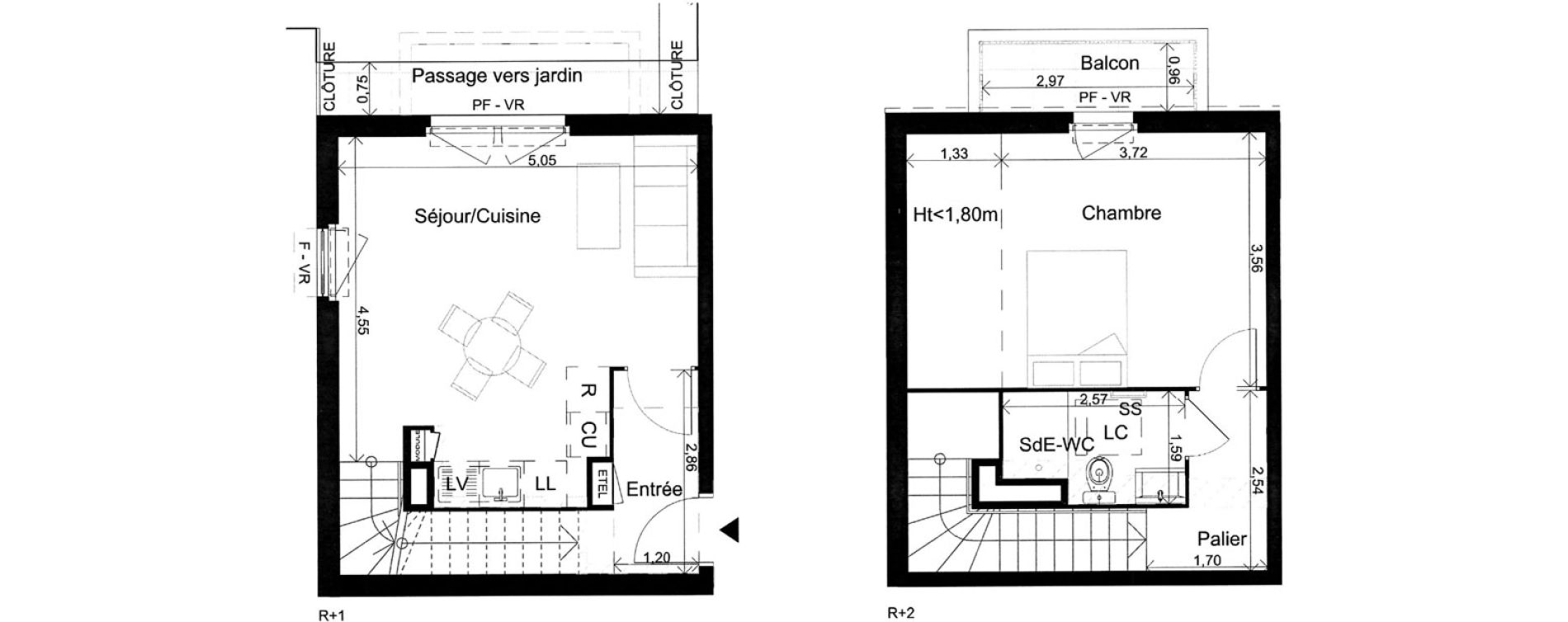 Duplex T2 de 47,80 m2 &agrave; Saint-Andr&eacute;-De-La-Roche Centre