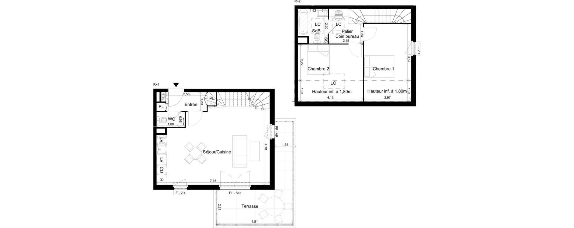 Duplex T3 de 65,80 m2 &agrave; Saint-Andr&eacute;-De-La-Roche Centre