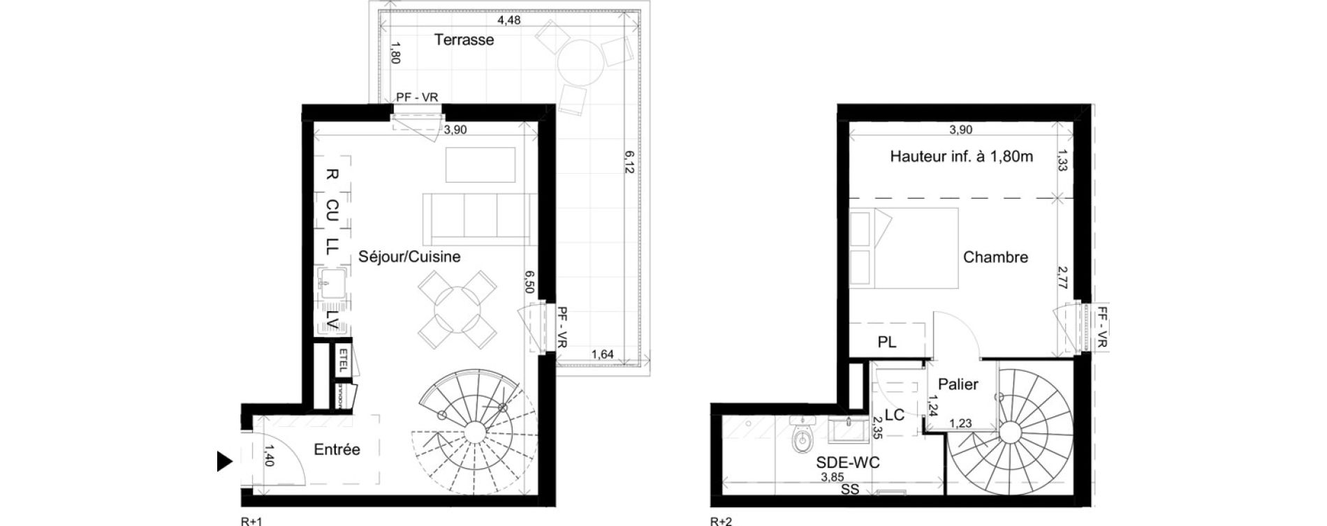 Duplex T2 de 41,40 m2 &agrave; Saint-Andr&eacute;-De-La-Roche Centre