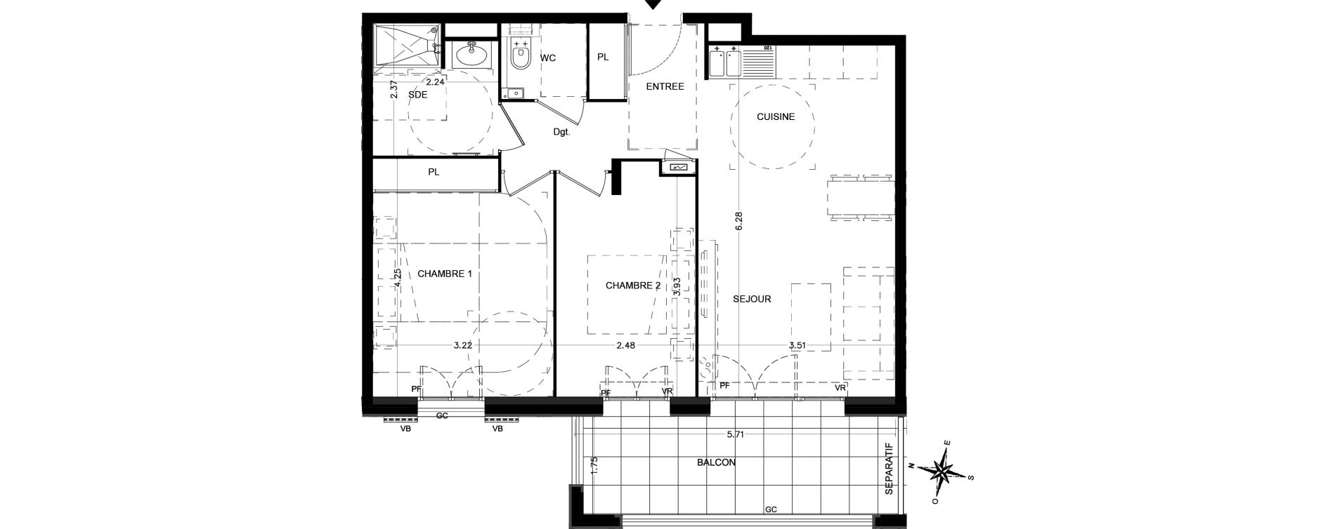 Appartement T3 de 59,10 m2 &agrave; Saint-&Eacute;tienne-De-Tin&eacute;e Centre