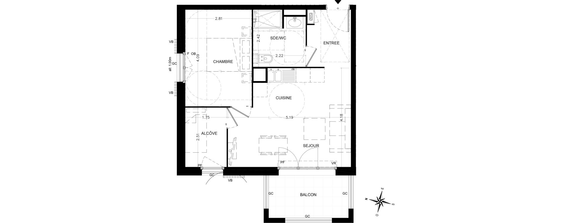 Appartement T2 de 45,00 m2 &agrave; Saint-&Eacute;tienne-De-Tin&eacute;e Centre