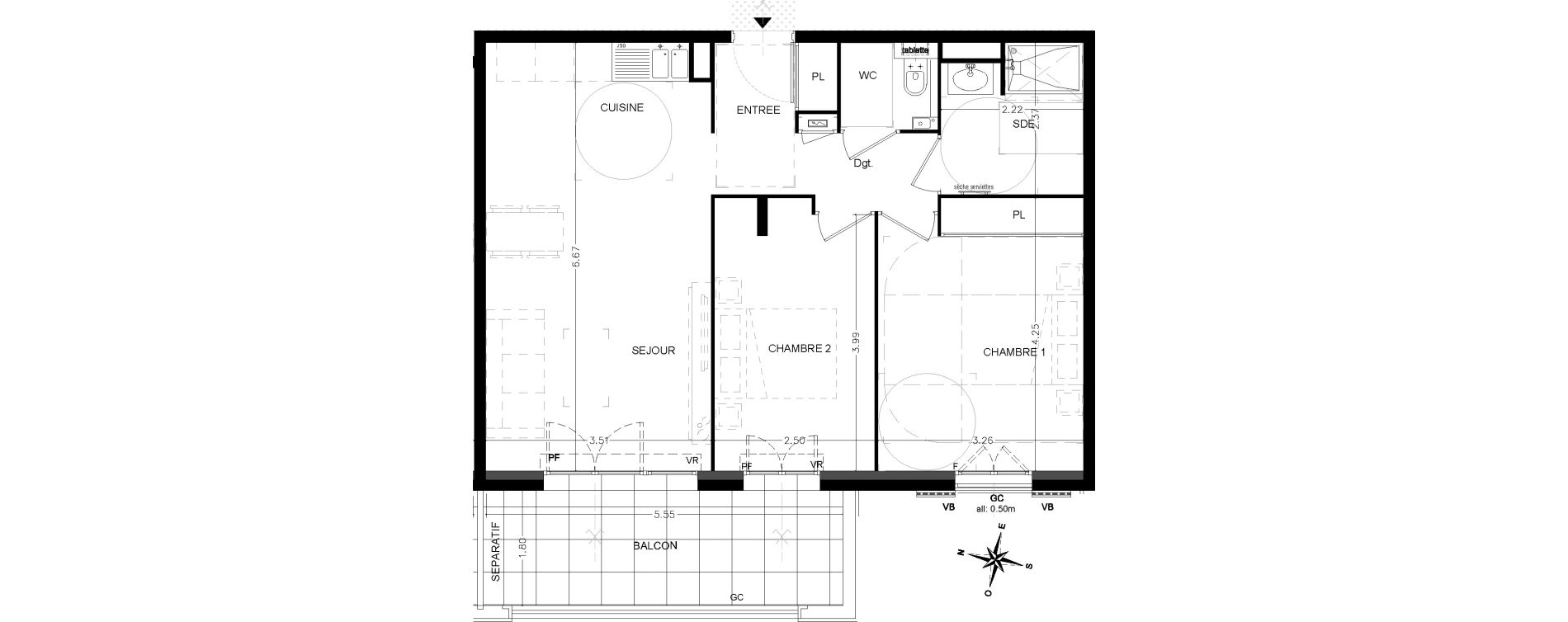 Appartement T3 de 60,40 m2 &agrave; Saint-&Eacute;tienne-De-Tin&eacute;e Centre