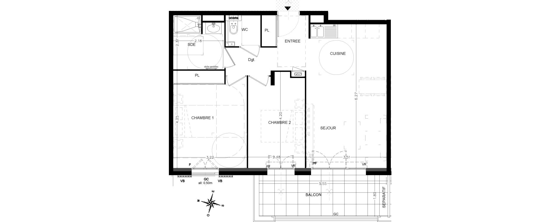 Appartement T3 de 59,10 m2 &agrave; Saint-&Eacute;tienne-De-Tin&eacute;e Centre