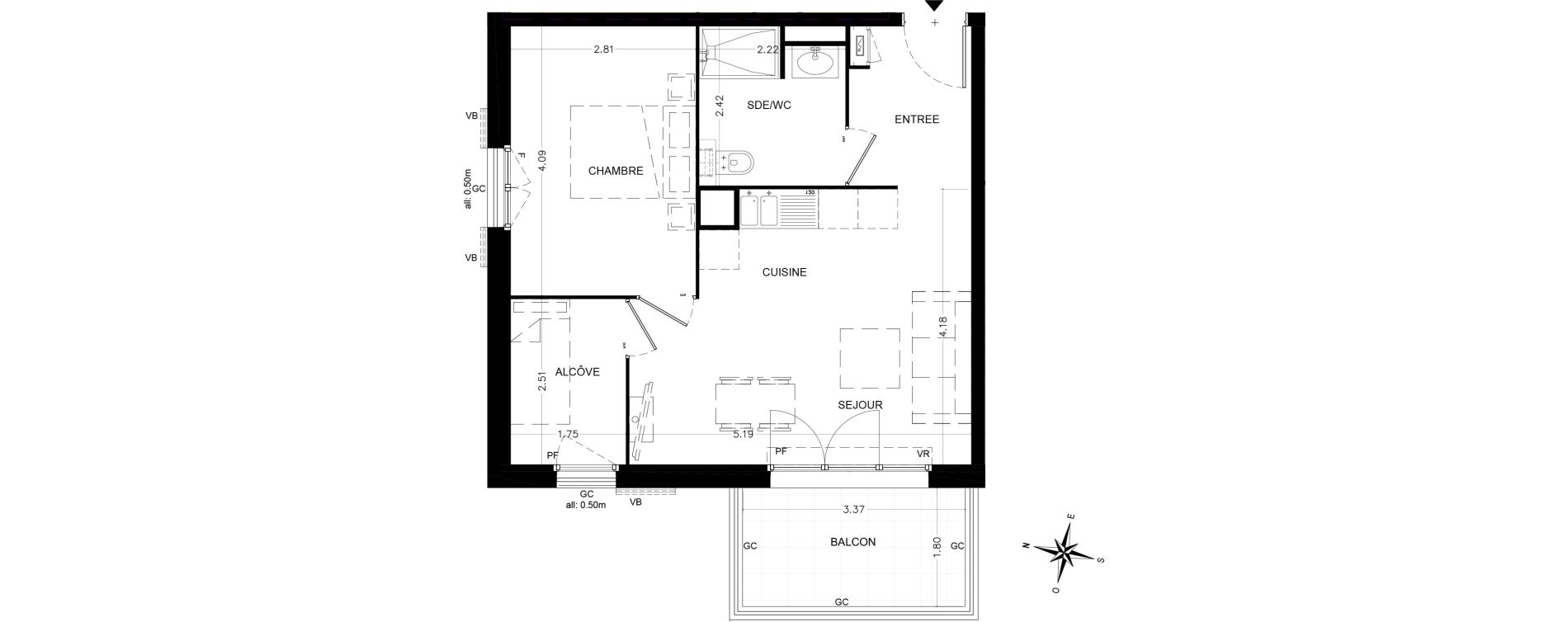 Appartement T2 de 45,00 m2 &agrave; Saint-&Eacute;tienne-De-Tin&eacute;e Centre