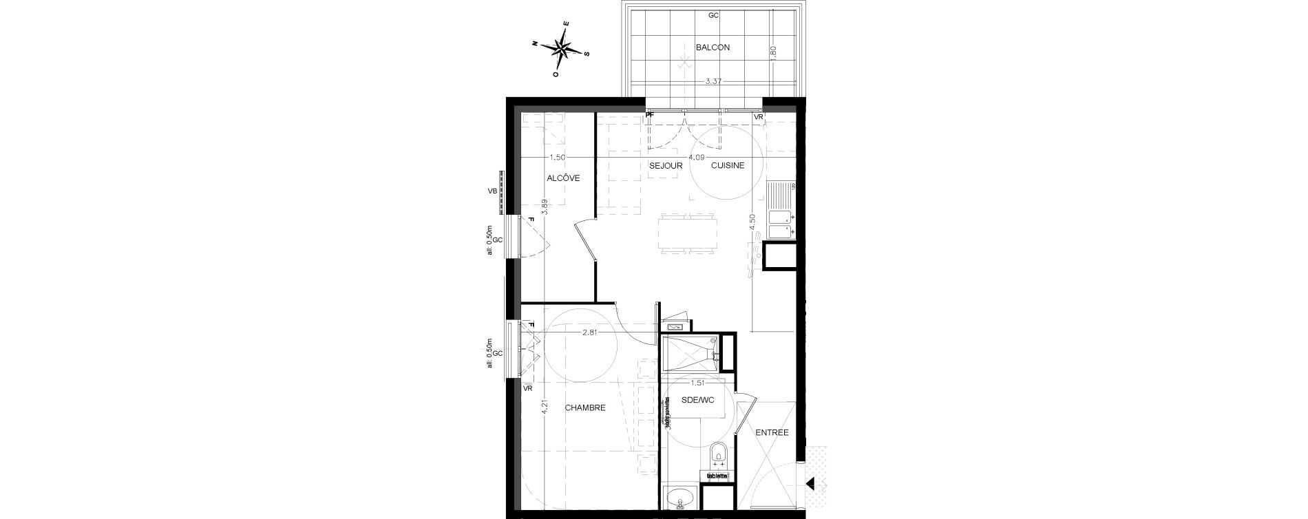 Appartement T2 de 43,90 m2 &agrave; Saint-&Eacute;tienne-De-Tin&eacute;e Centre