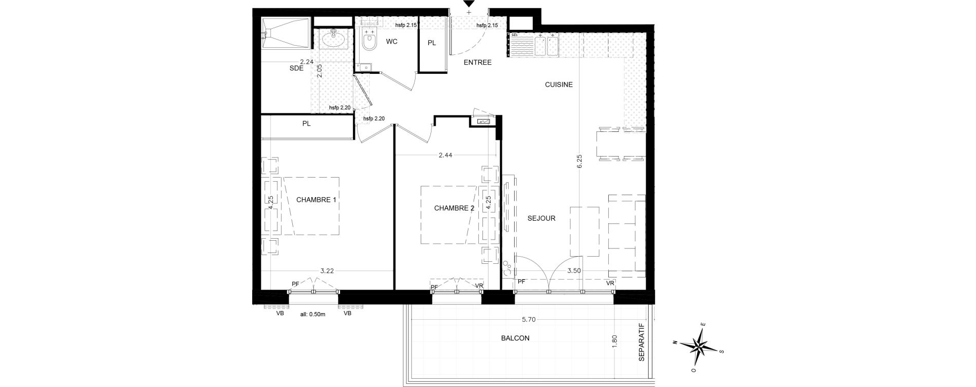 Appartement T3 de 59,00 m2 &agrave; Saint-&Eacute;tienne-De-Tin&eacute;e Centre