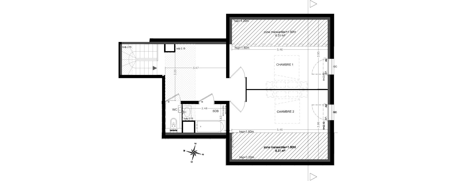 Duplex T3 de 79,30 m2 &agrave; Saint-&Eacute;tienne-De-Tin&eacute;e Centre