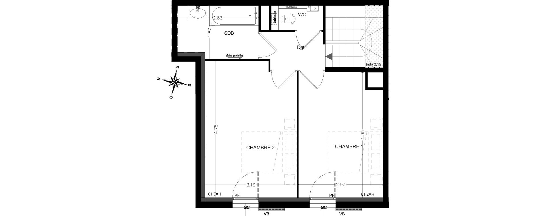 Duplex T3 de 78,90 m2 &agrave; Saint-&Eacute;tienne-De-Tin&eacute;e Centre