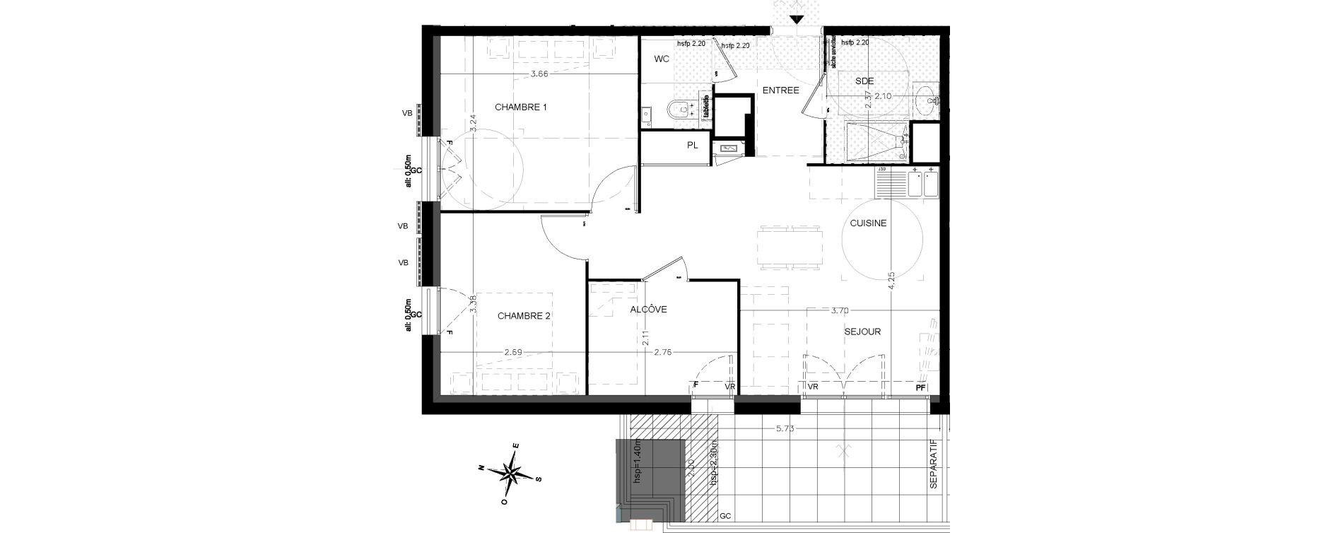 Appartement T3 de 59,20 m2 &agrave; Saint-&Eacute;tienne-De-Tin&eacute;e Centre