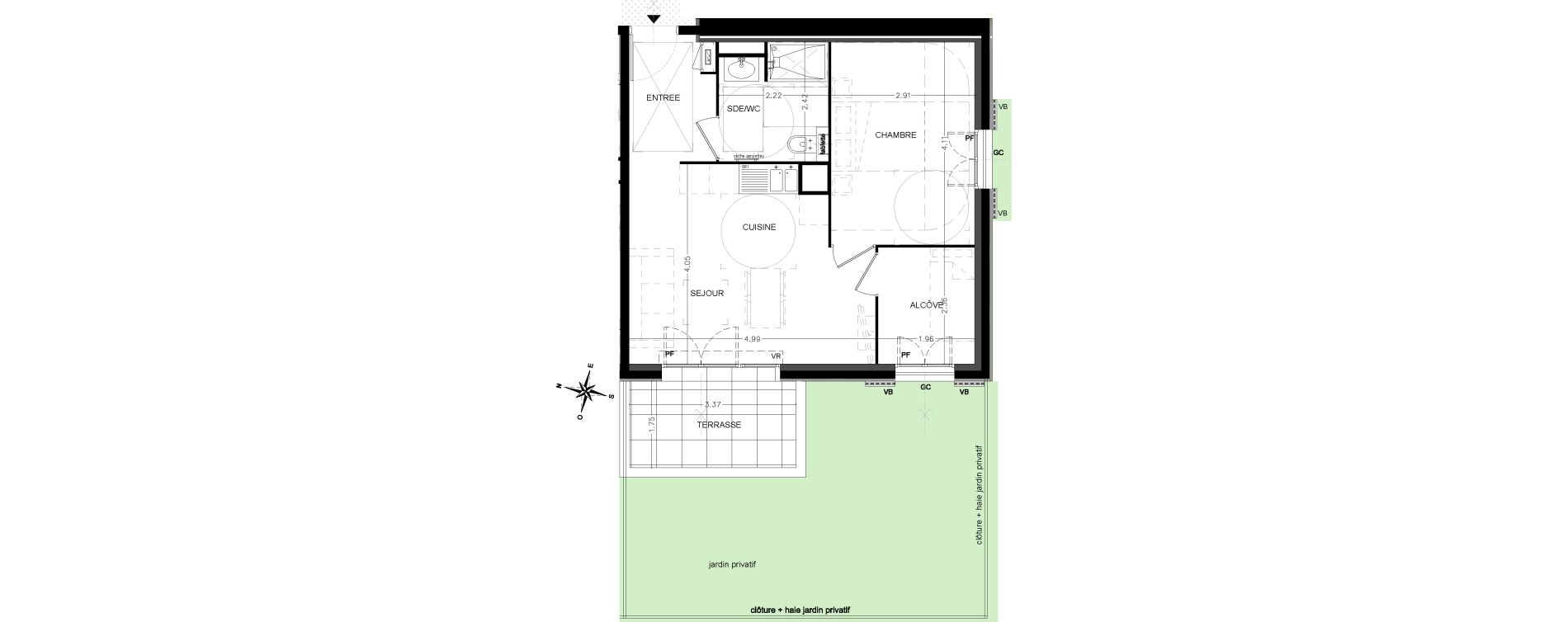 Appartement T2 de 44,20 m2 &agrave; Saint-&Eacute;tienne-De-Tin&eacute;e Centre