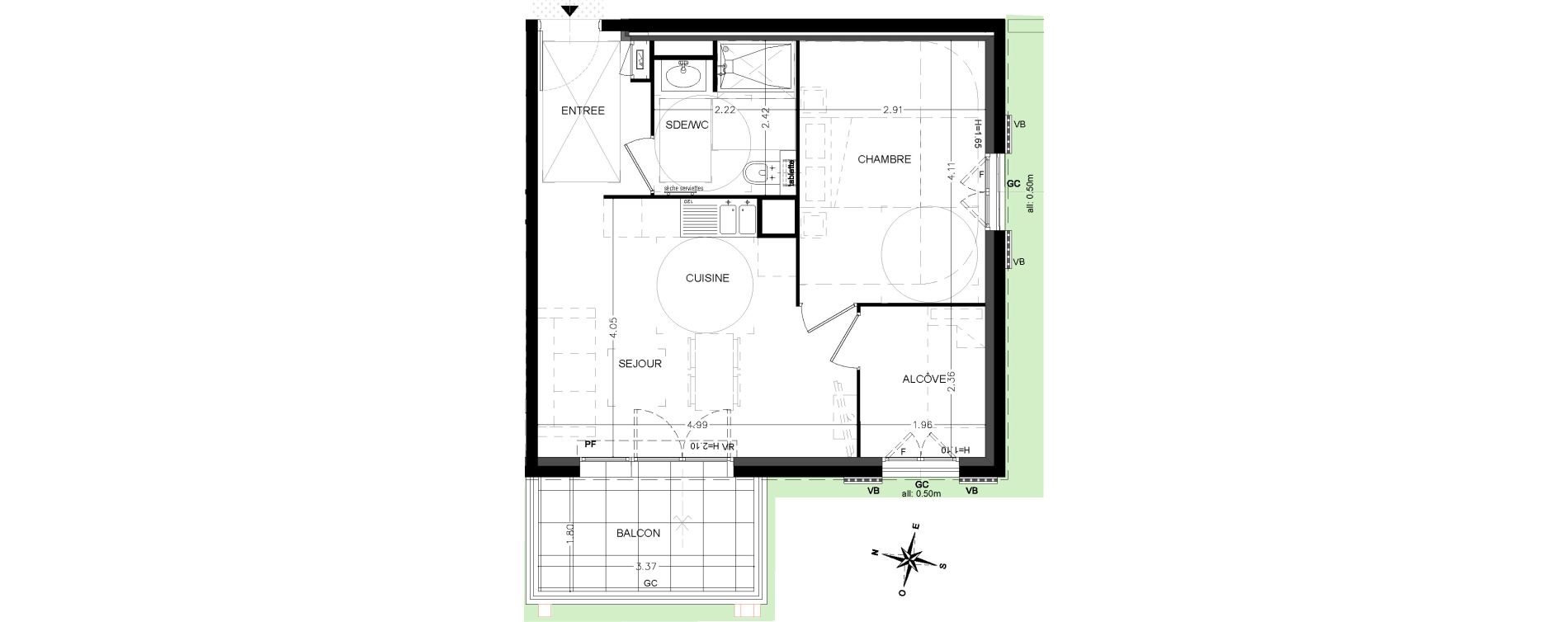 Appartement T2 de 44,00 m2 &agrave; Saint-&Eacute;tienne-De-Tin&eacute;e Centre