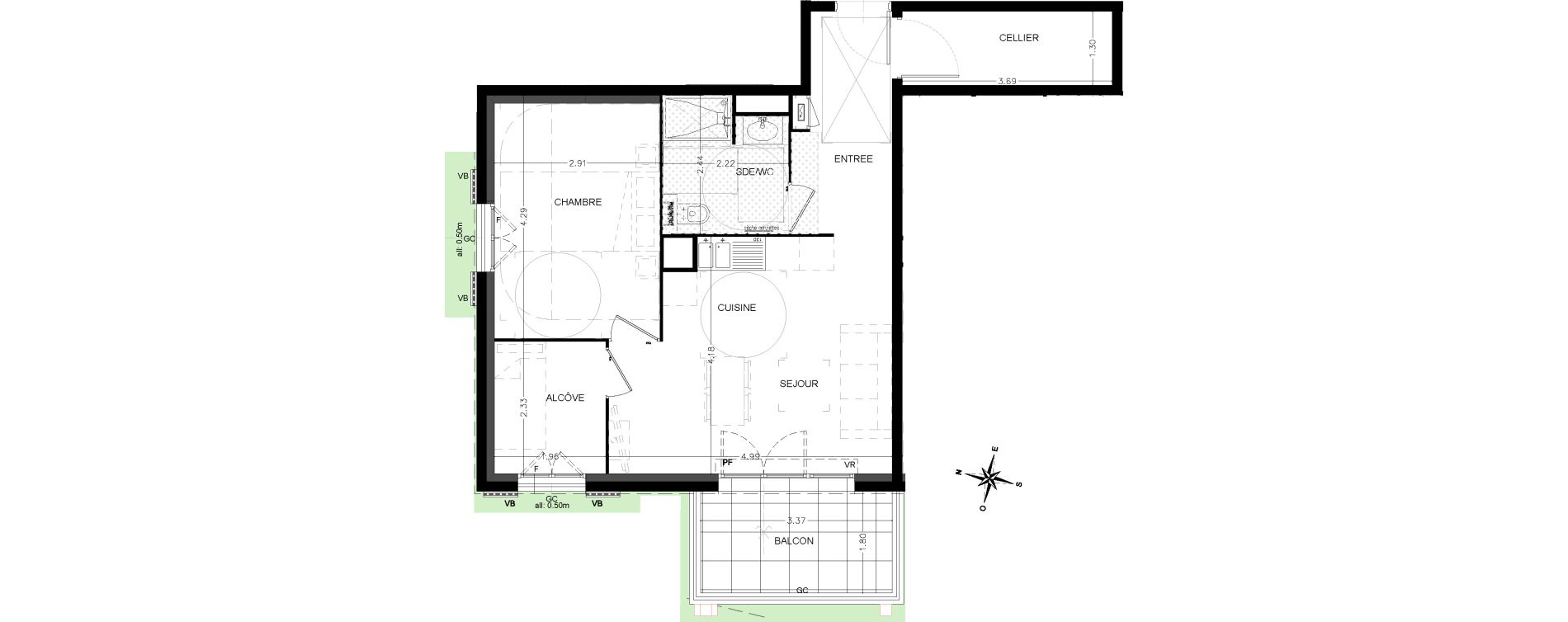 Appartement T2 de 51,40 m2 &agrave; Saint-&Eacute;tienne-De-Tin&eacute;e Centre