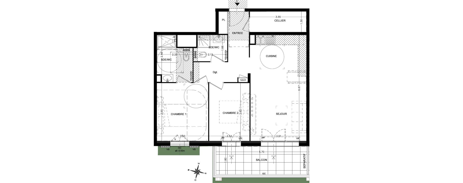 Appartement T3 de 67,20 m2 &agrave; Saint-&Eacute;tienne-De-Tin&eacute;e Centre
