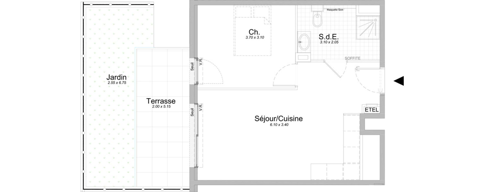 Appartement T2 de 42,05 m2 &agrave; Saint-Laurent-Du-Var Jaquons - ravet