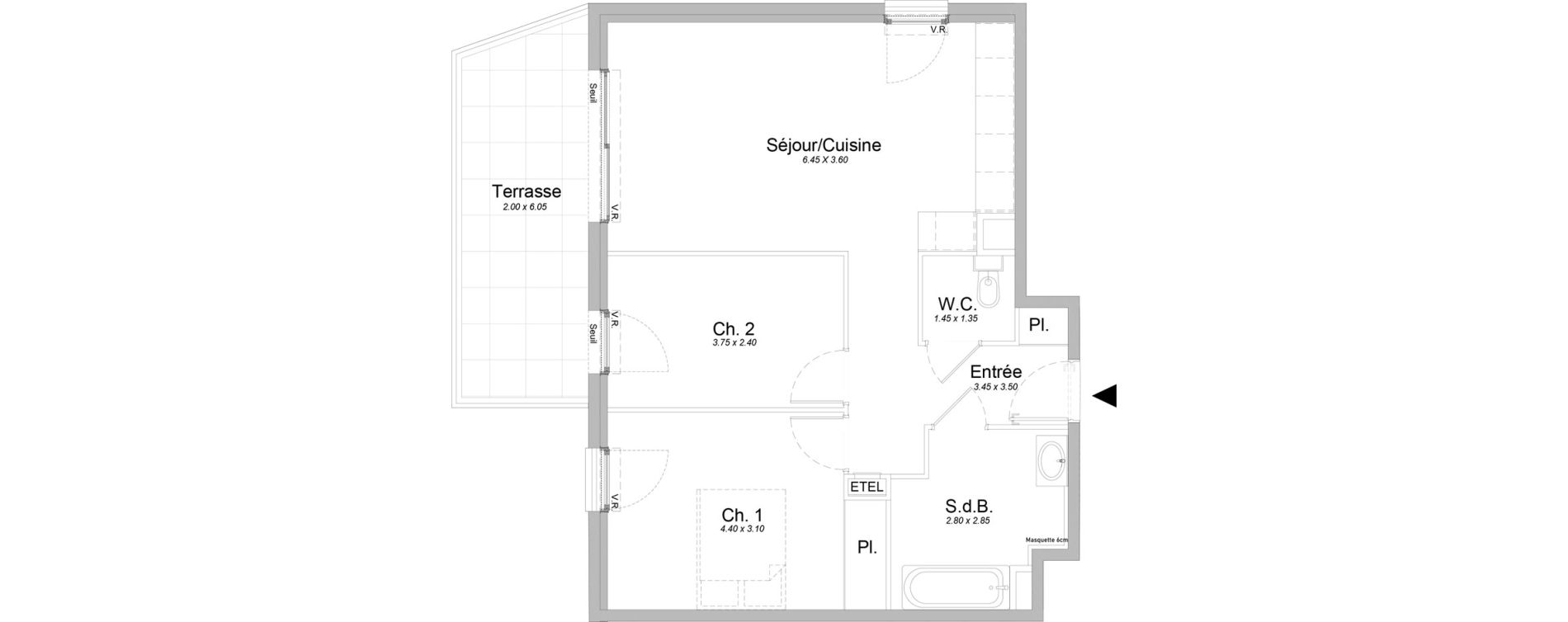 Appartement T3 de 60,95 m2 &agrave; Saint-Laurent-Du-Var Jaquons - ravet
