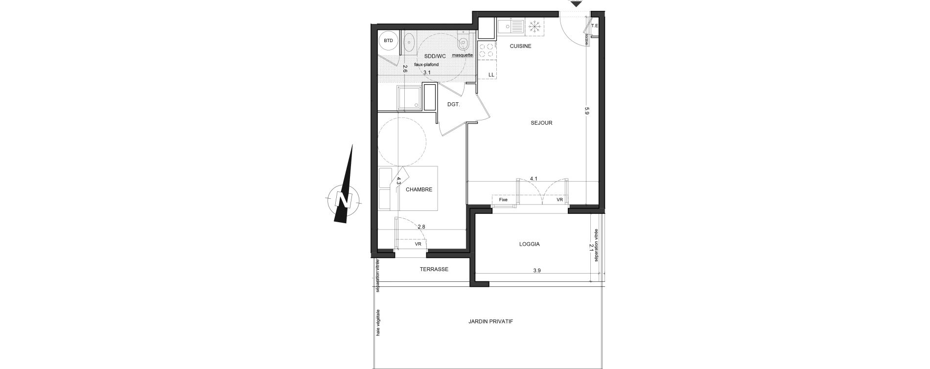 Appartement T2 de 42,30 m2 &agrave; Saint-Laurent-Du-Var Centre