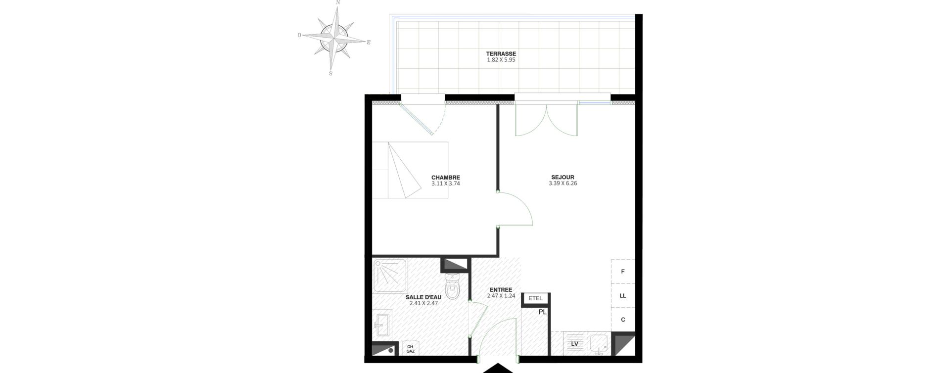 Appartement T2 de 39,24 m2 à Valbonne Maures