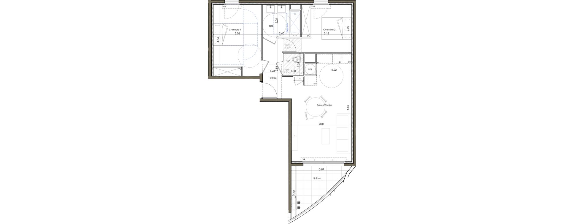 Appartement T3 de 60,60 m2 &agrave; Valbonne Garbejaire - haut sartoux