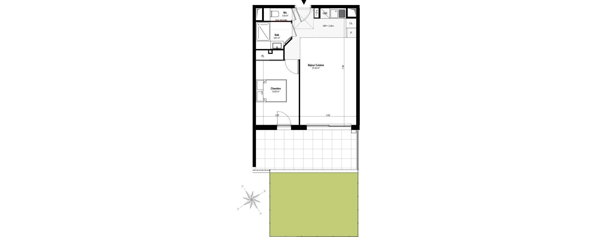 Appartement T2 de 44,27 m2 &agrave; Villeneuve-Loubet Vaugrenier