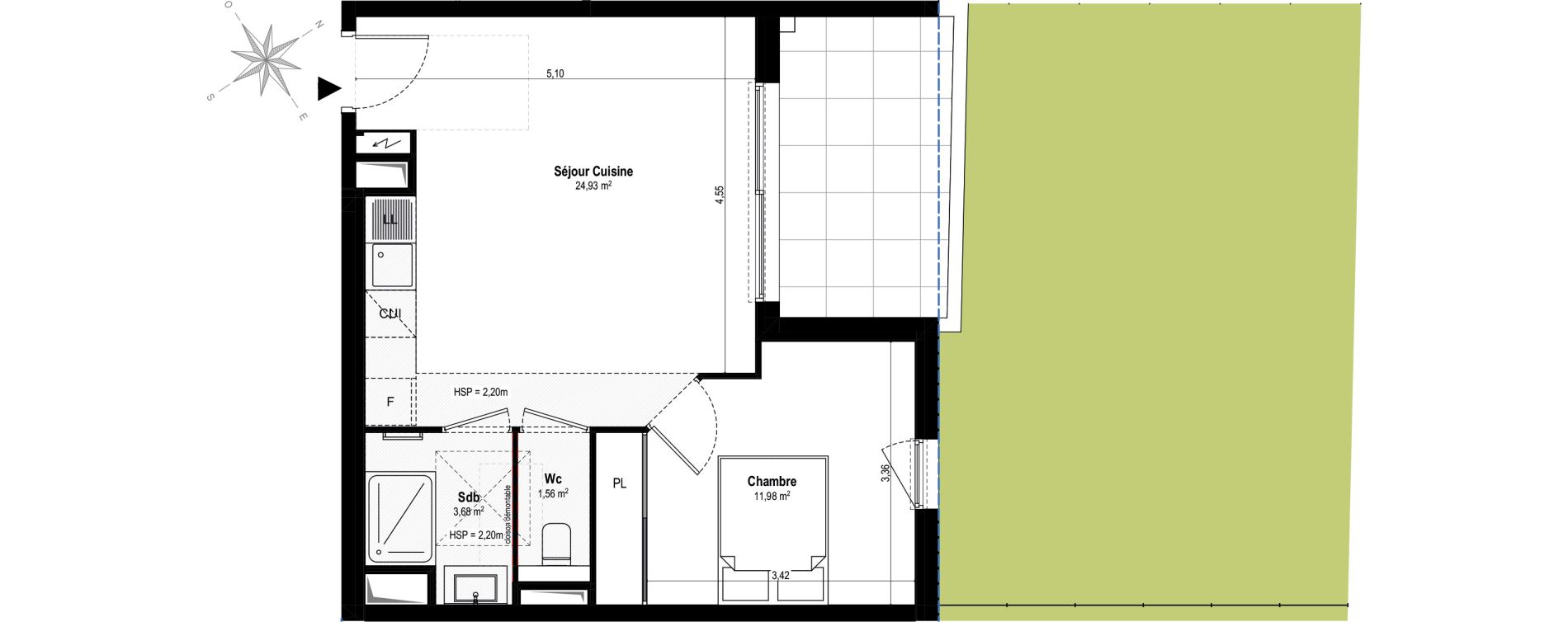Appartement T2 de 42,15 m2 &agrave; Villeneuve-Loubet Vaugrenier