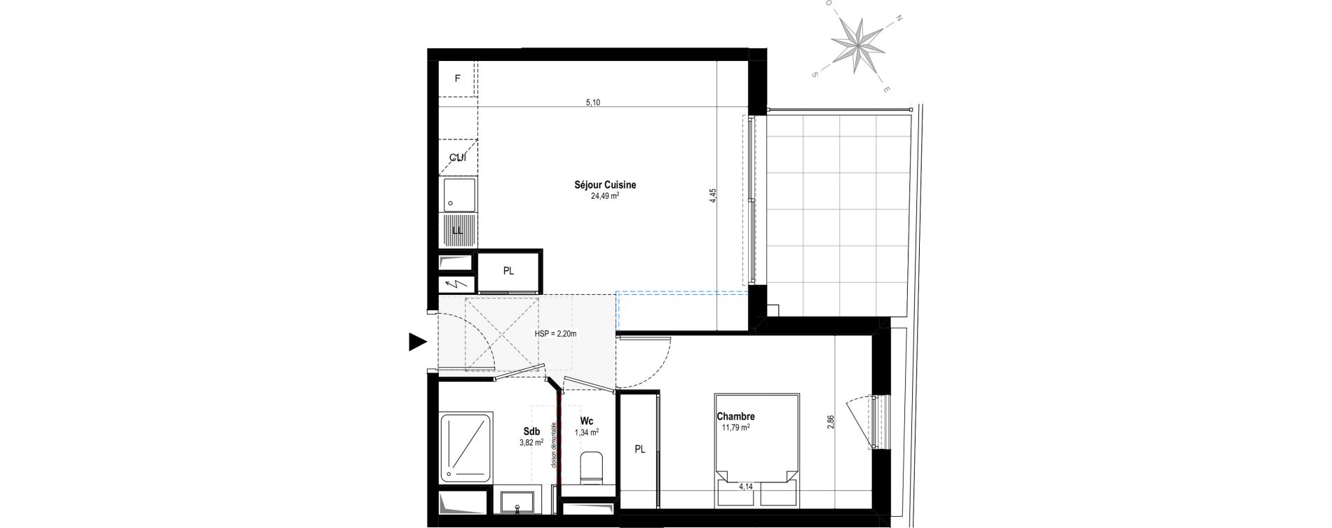 Appartement T2 de 41,44 m2 &agrave; Villeneuve-Loubet Vaugrenier
