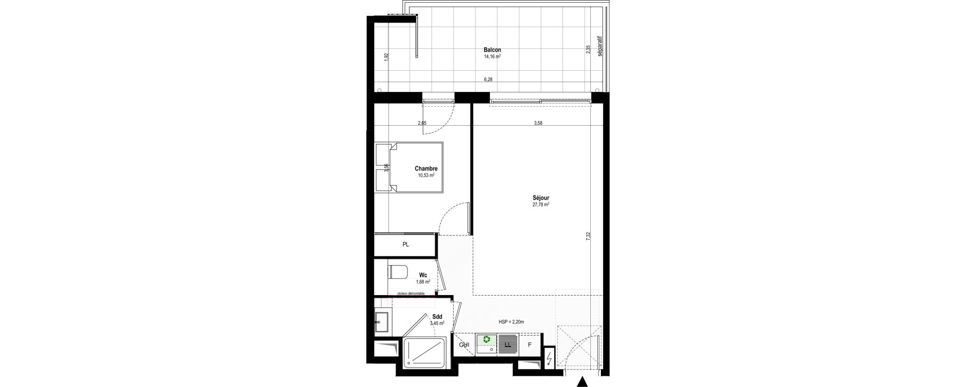 Appartement T2 de 43,44 m2 &agrave; Villeneuve-Loubet Vaugrenier