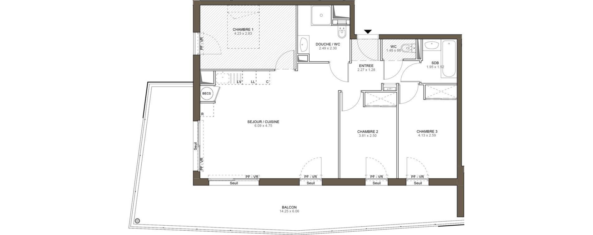 Appartement T4 de 75,67 m2 &agrave; Villeneuve-Loubet Plan