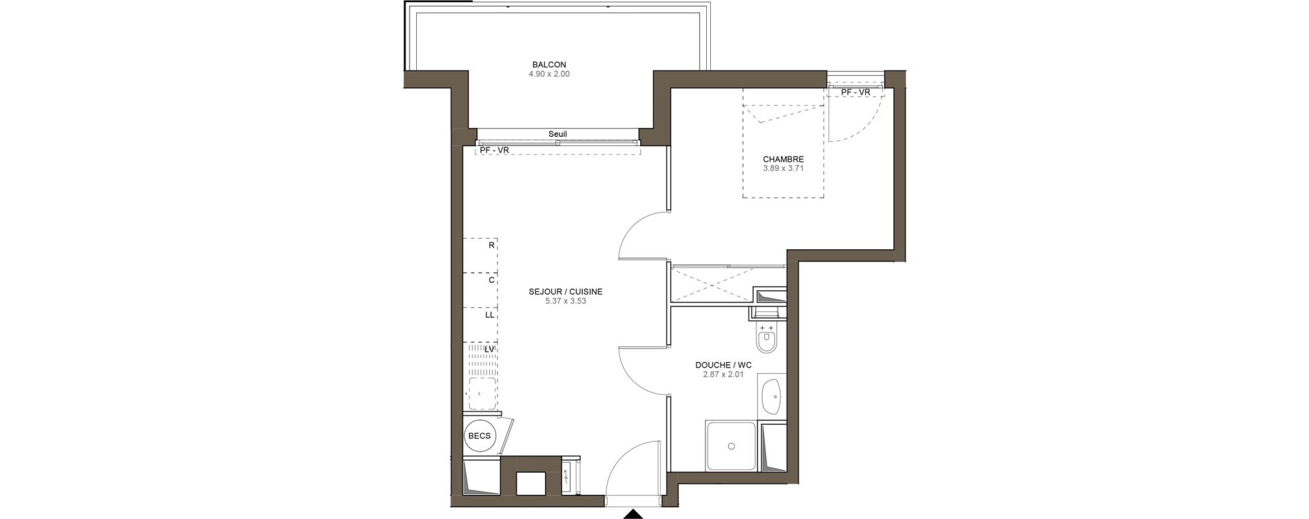 Appartement T2 de 37,54 m2 &agrave; Villeneuve-Loubet Plan