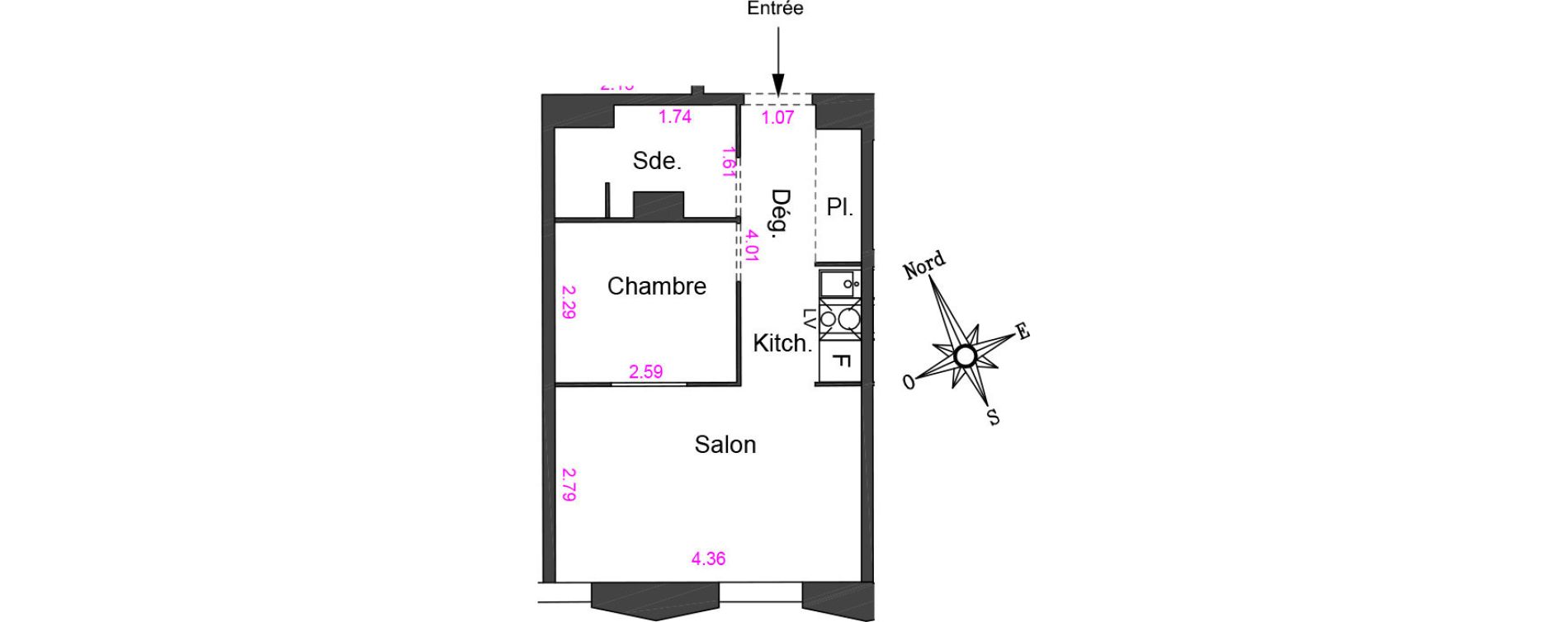 Appartement T1 bis de 28,38 m2 &agrave; Villeneuve-Loubet Centre