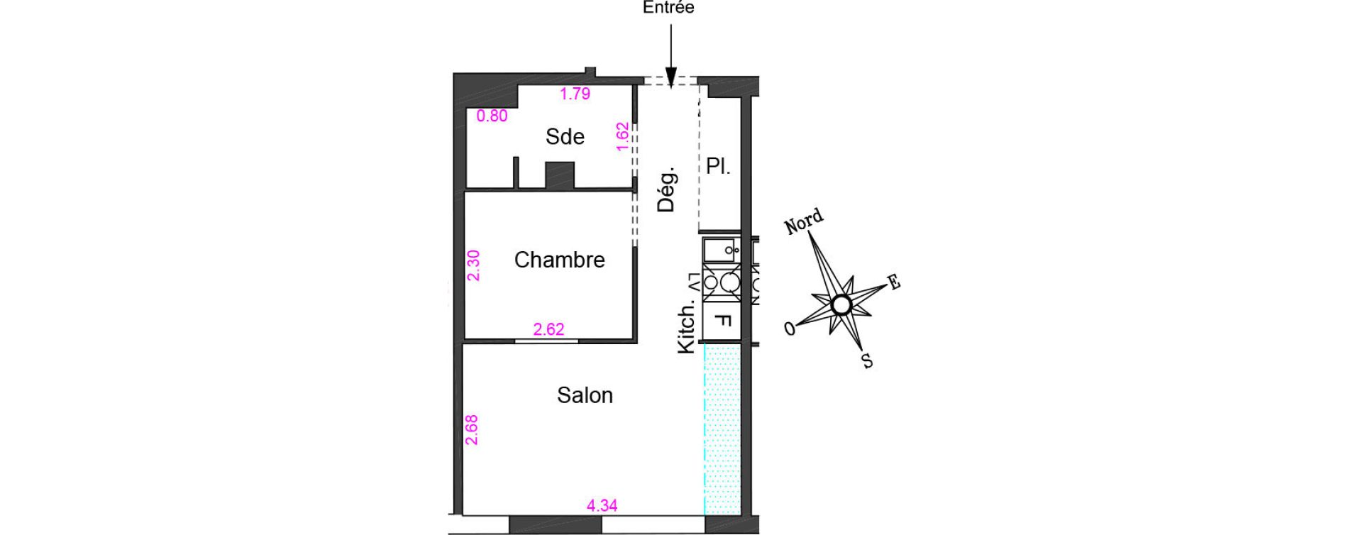 Appartement T1 bis de 26,16 m2 &agrave; Villeneuve-Loubet Centre