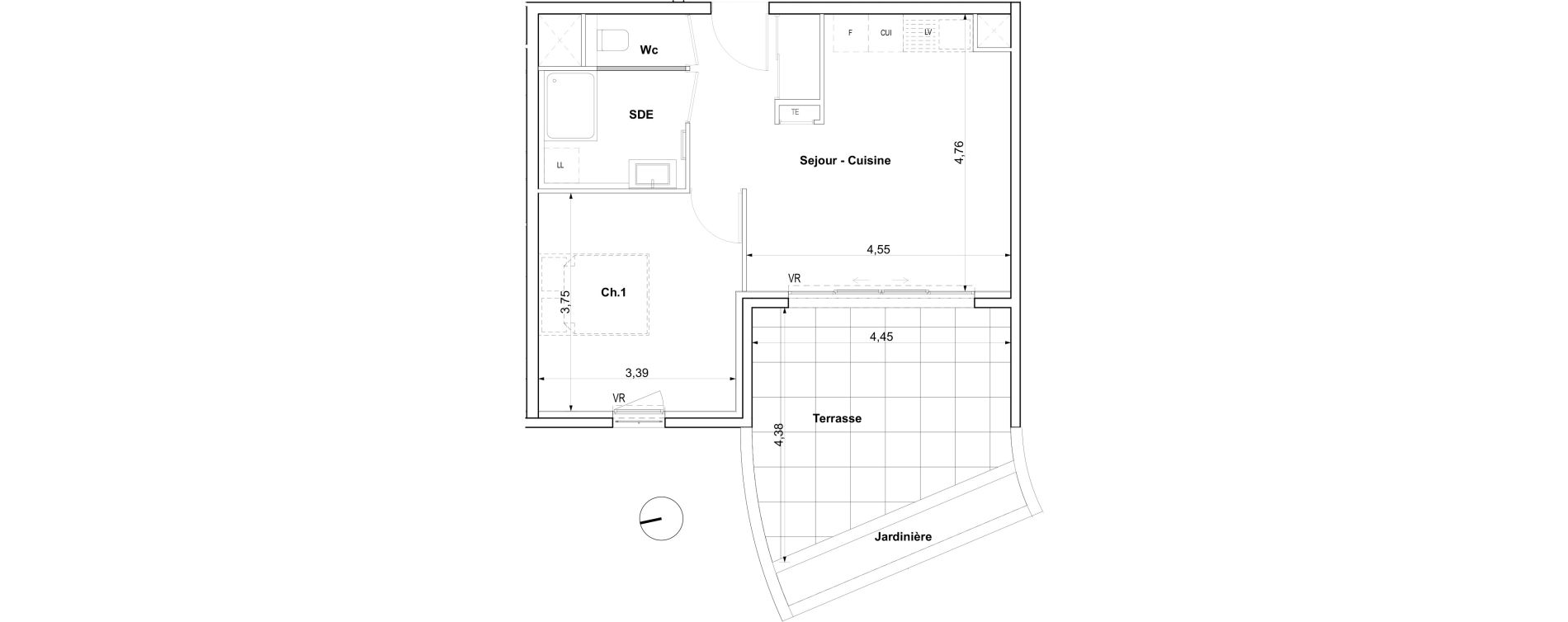 Appartement T2 de 43,30 m2 &agrave; Aix-En-Provence Saint mitre - les granettes - pey blanc