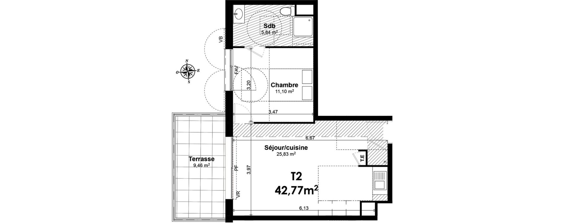 Appartement T2 de 42,77 m2 &agrave; Aix-En-Provence Le pigonnet