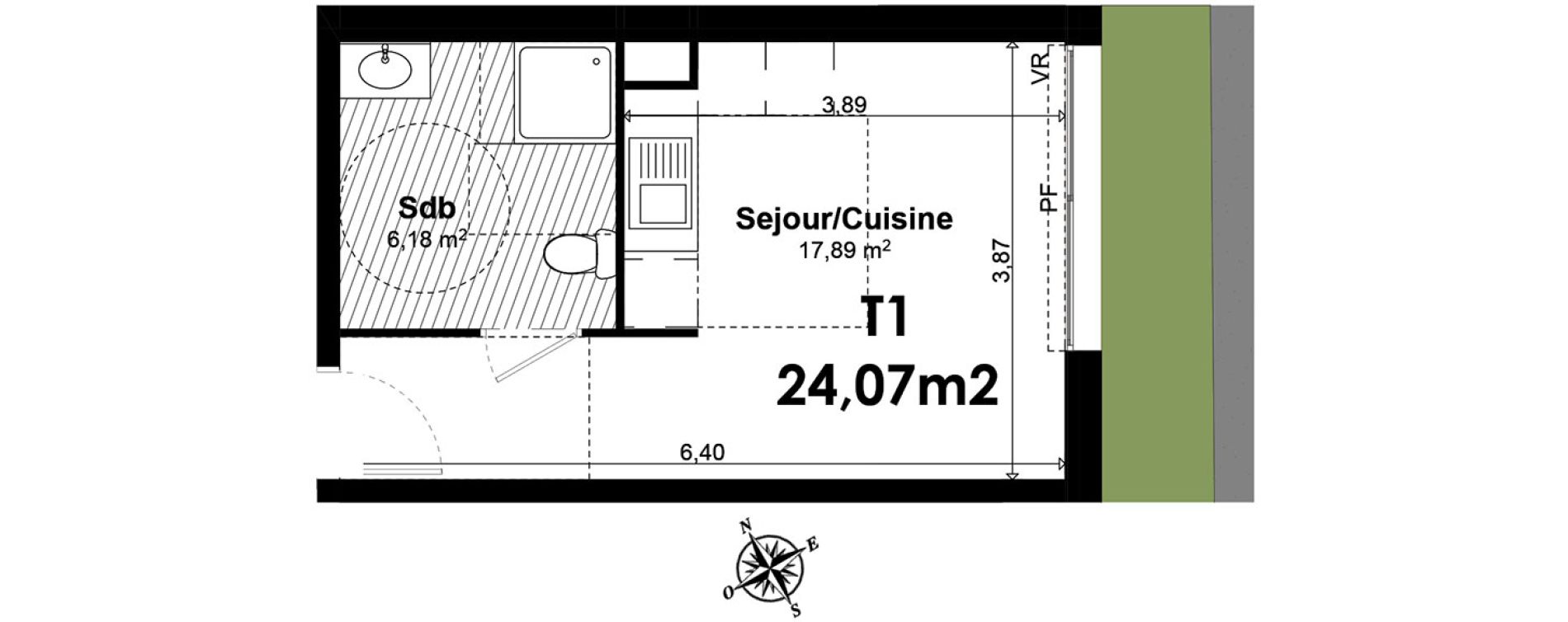 Appartement T1 de 24,07 m2 &agrave; Aix-En-Provence Le pigonnet