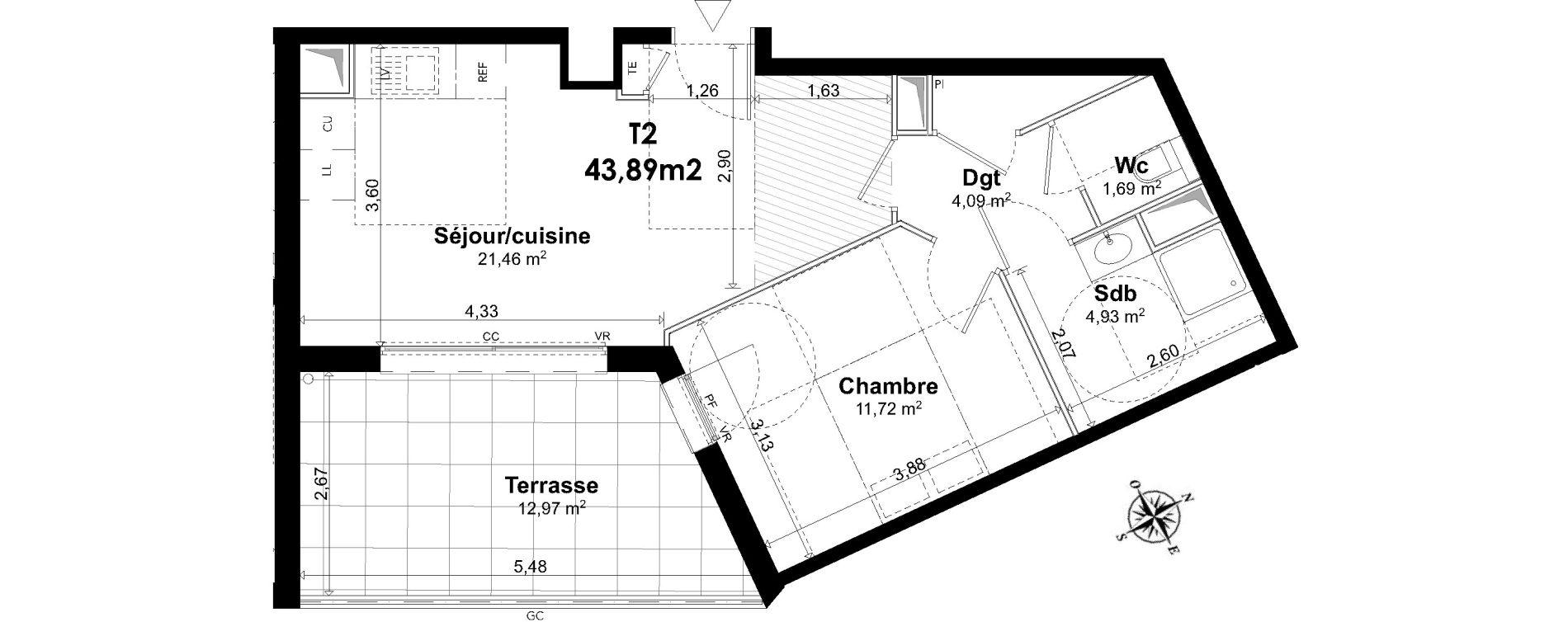 Appartement T2 de 43,89 m2 &agrave; Aix-En-Provence Le pigonnet